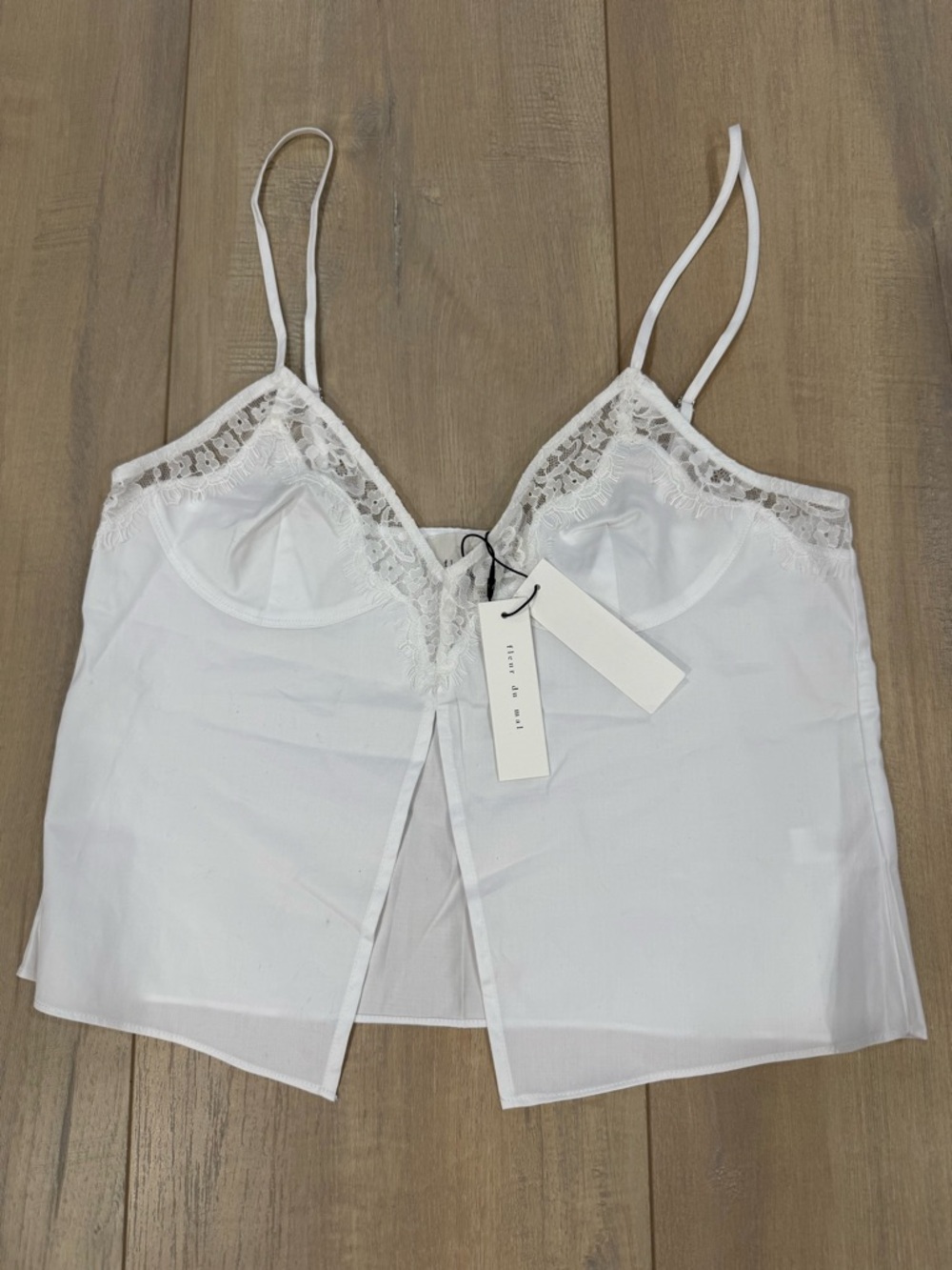 Fleur du Mal White Lace Insert Poplin Cami -XS